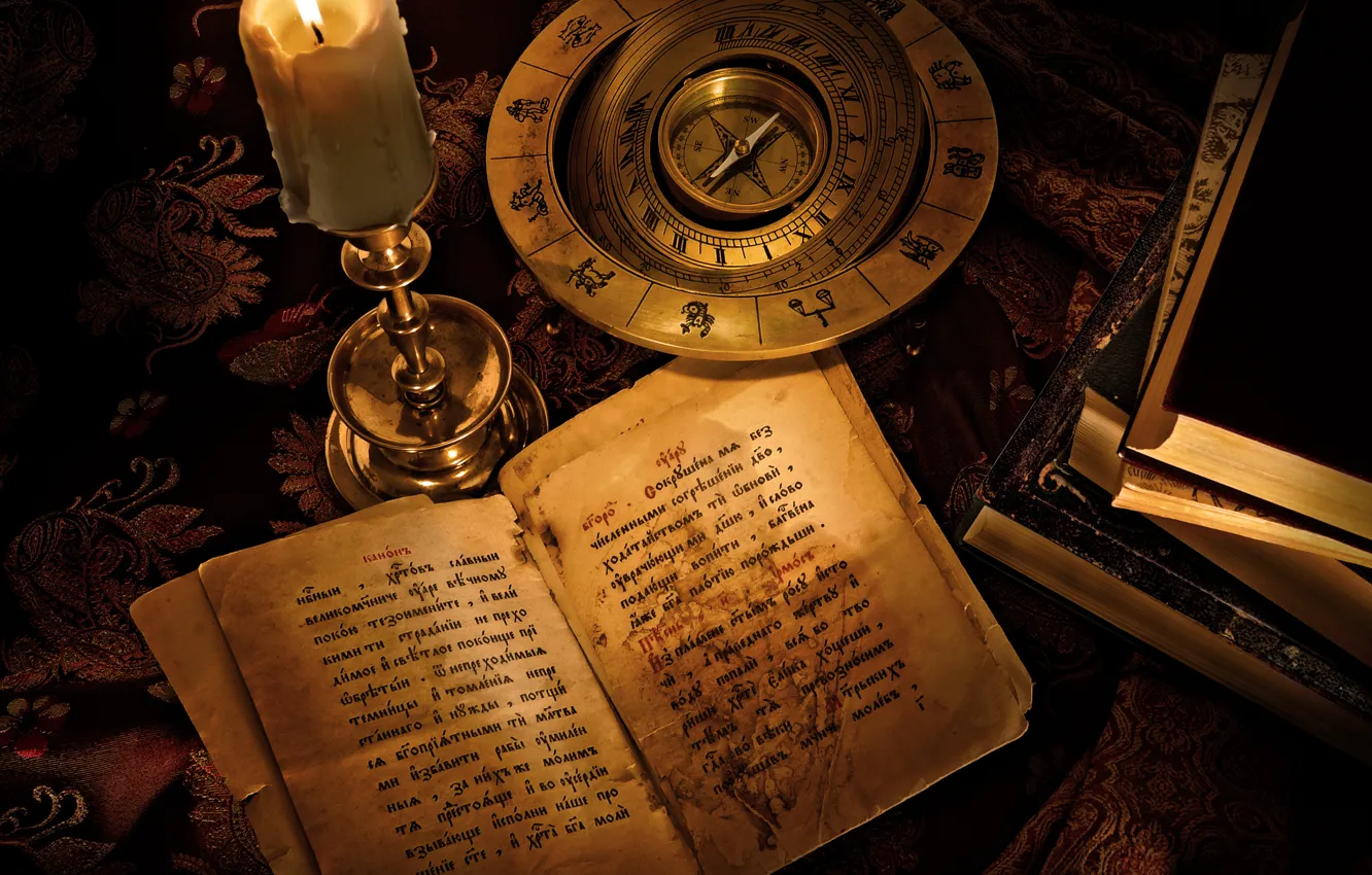 Фото обои надпись, книги, свеча, компас, знаки зодиака, гарри поттер