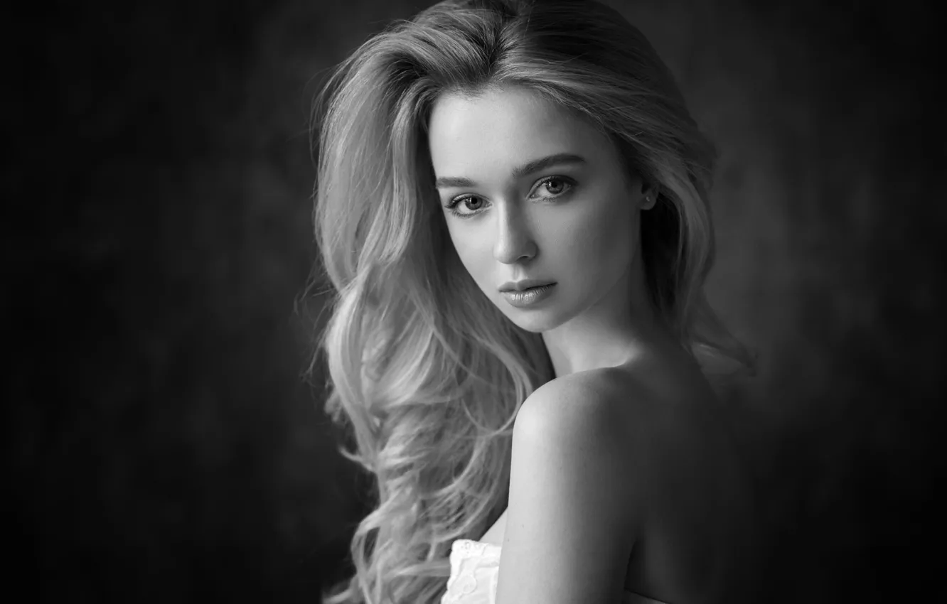 Фото обои взгляд, девушка, портрет, фотограф, Anna, Dennis Drozhzhin, чёрно - белое фото