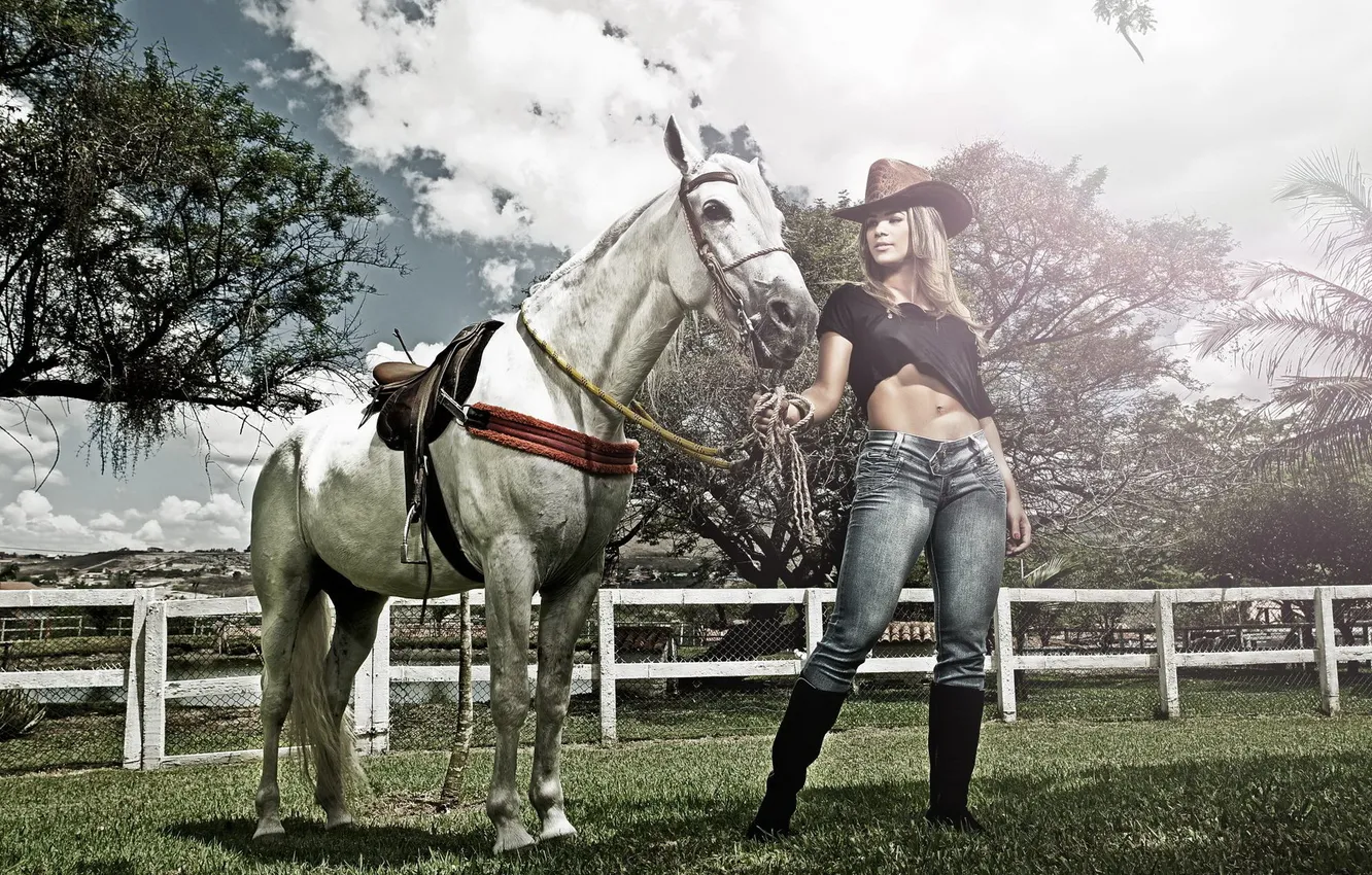 Фото обои девушка, фон, конь, Kelly Amorim