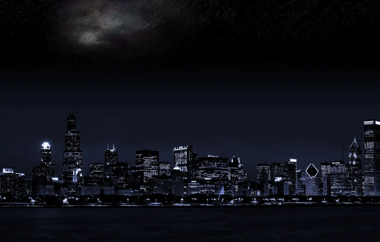Фото обои ночной город, dual monitor, тёмный фон