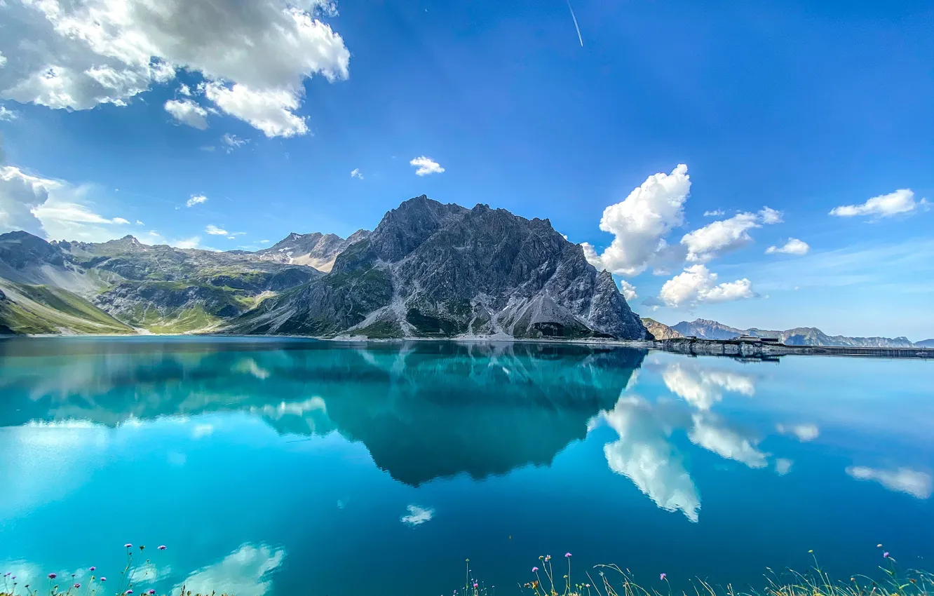 Фото обои горы, озеро, отражение, Австрия, Альпы, Austria, Alps, Lüner Lake