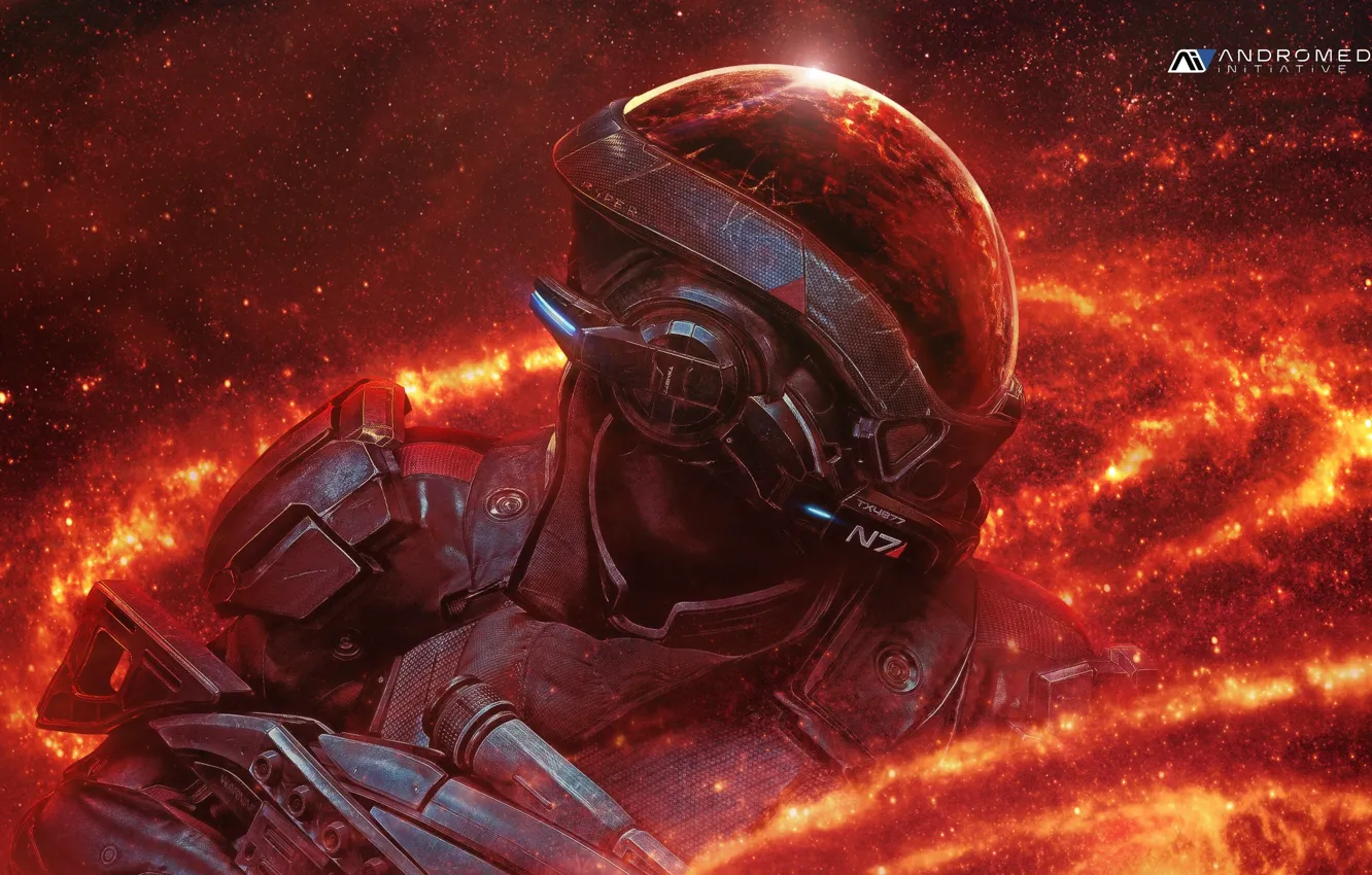 Фото обои space, gun, Andromeda, game, star, soldier, weapon, Mass Effect