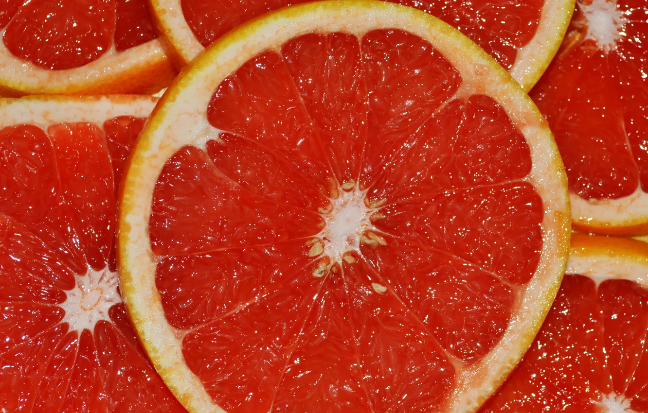 Фото обои красный, цитрус, грейпфрут, дольки, сочный