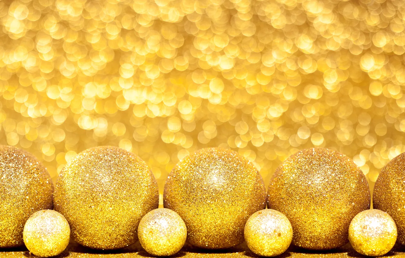 Фото обои золото, шары, игрушки, новый год