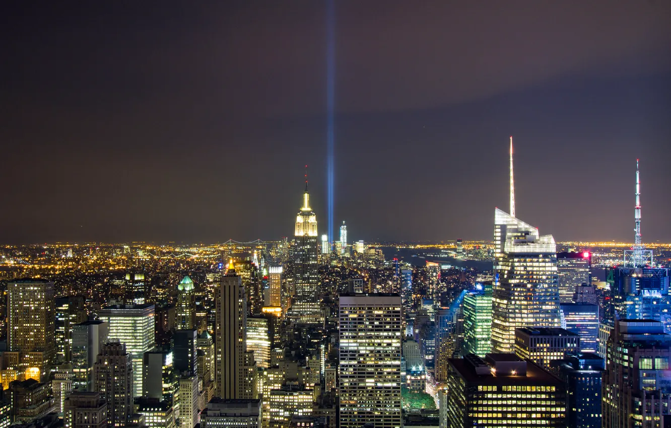 Фото обои ночь, огни, память, катастрофа, небоскребы, USA, США, night