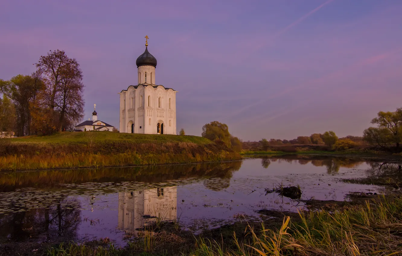 Фото обои пейзаж, природа, Владимирская область, Церковь Покрова на Нерли