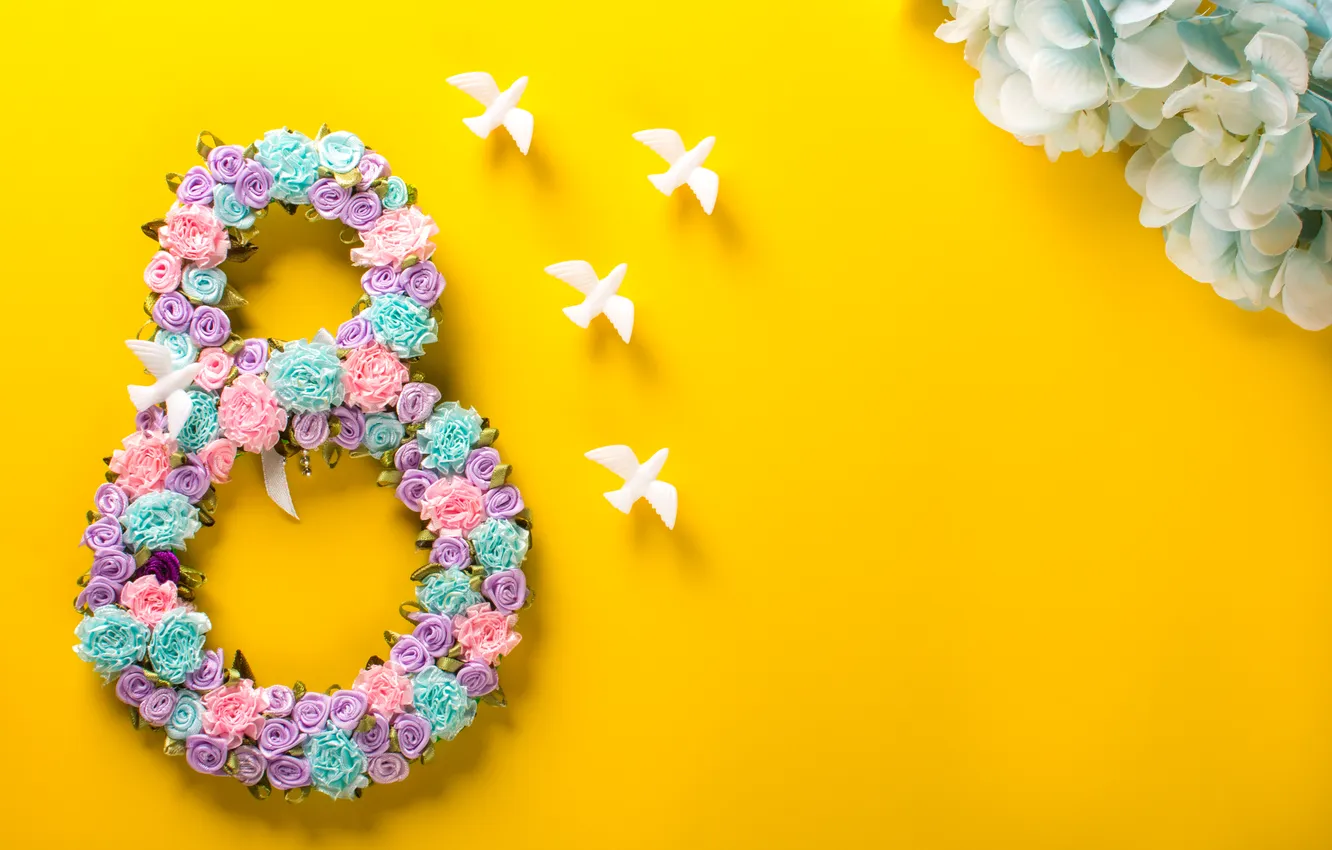 Фото обои цветы, colorful, цифра, happy, 8 марта, flowers, spring, number