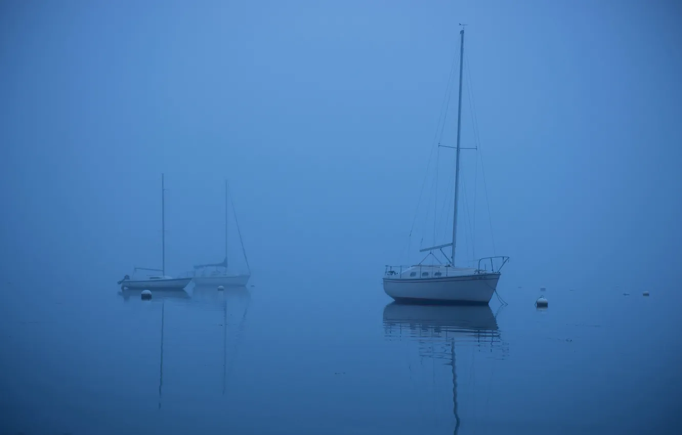Фото обои море, туман, лодка, яхта