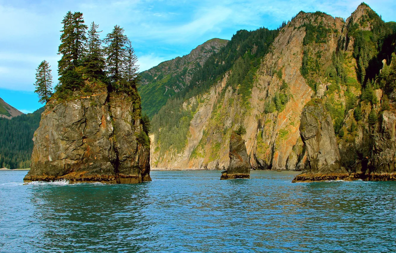 Фото обои горы, скала, озеро, Аляска, Kenai Fjords National Park
