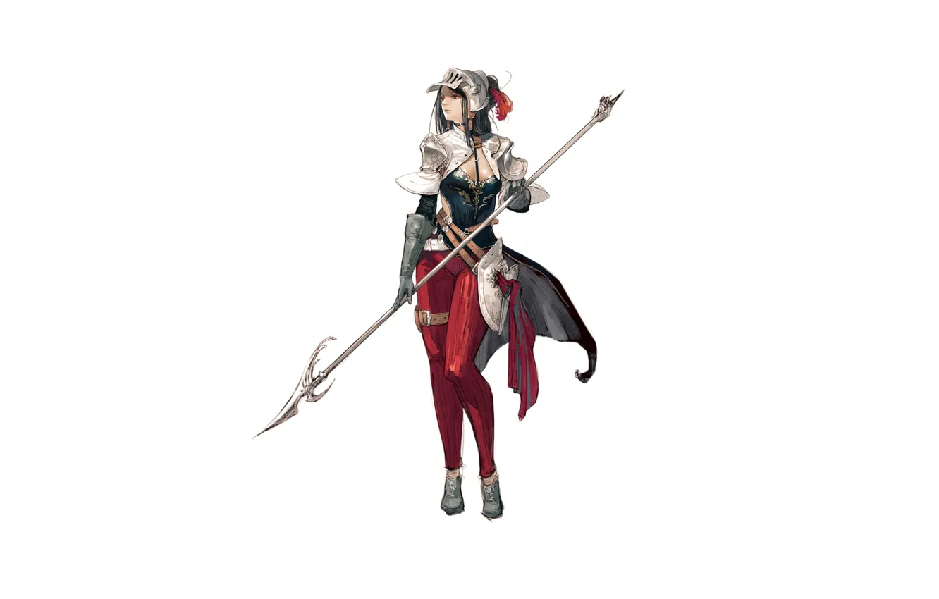 Фото обои девушка, доспехи, копье