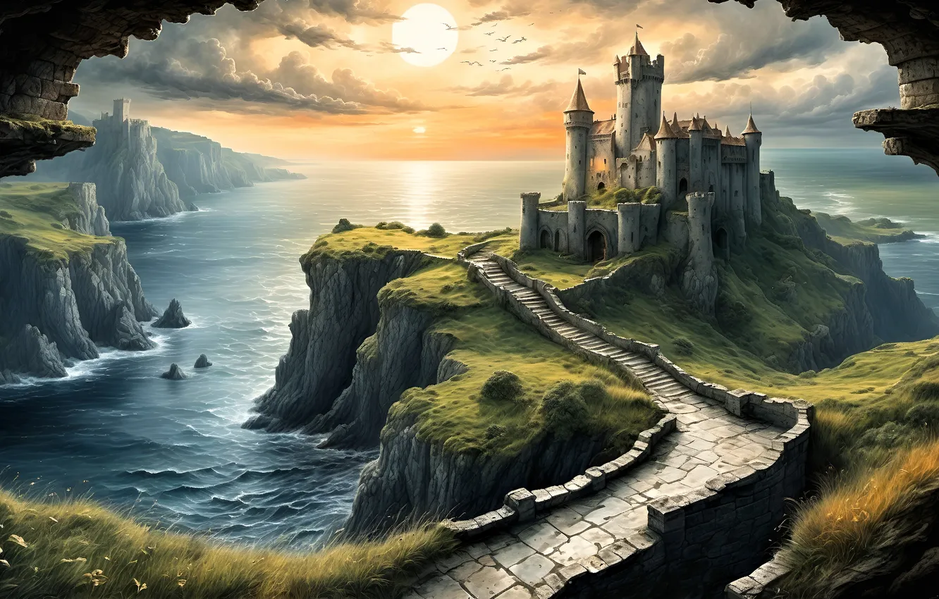 Фото обои fantasy, sea, castle