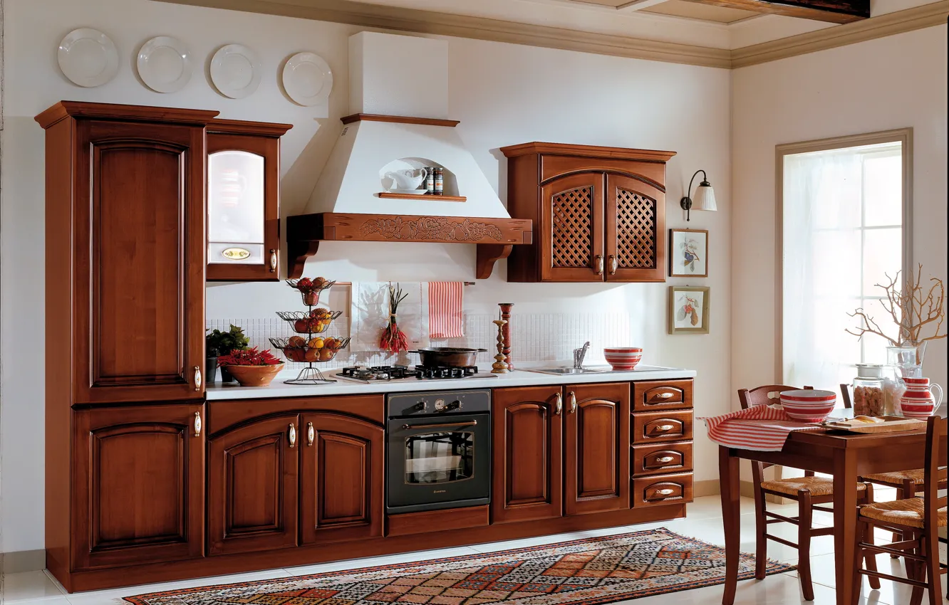 Фото обои дизайн, интерьер, кухня, деревянный
