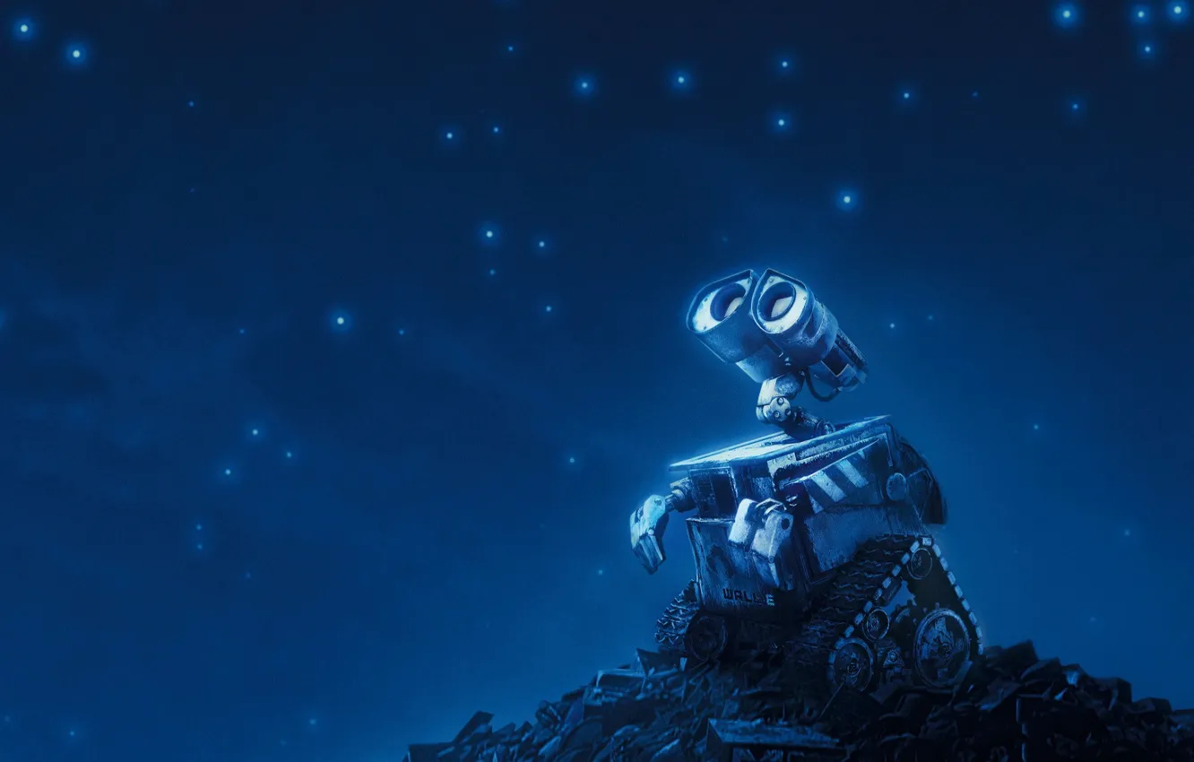 Фото обои звезды, синий, Валли, робот, WALLE