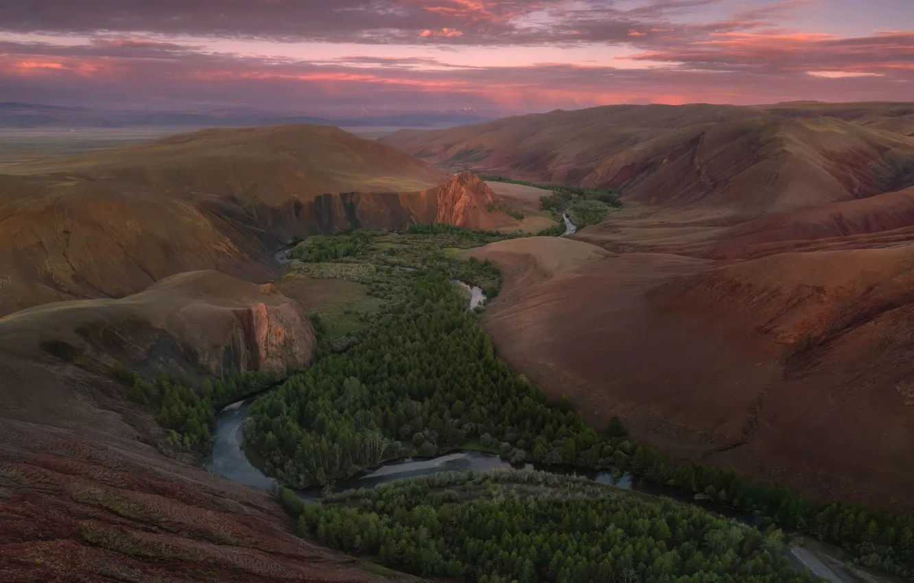 Фото обои Russia, river, sky, sunrise, canyon, Горный Алтай, Влад Соколовский, Кош-Агачский район