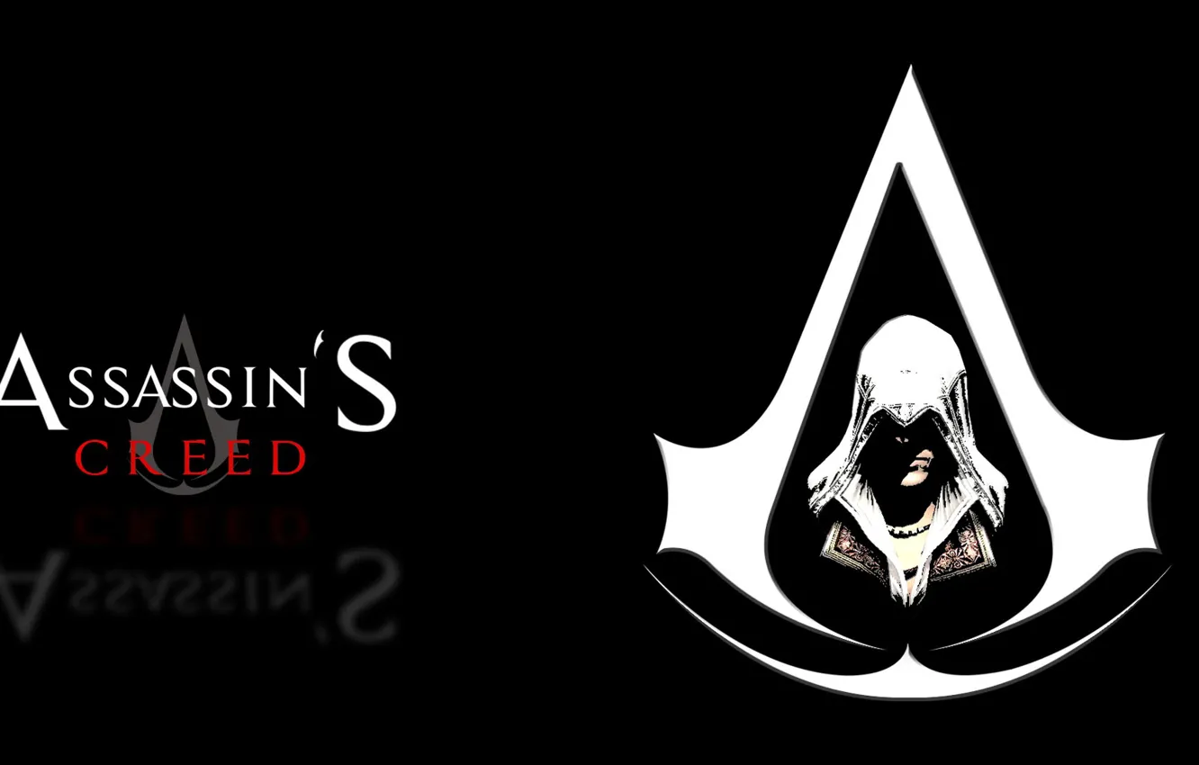 Фото обои эмблема, чёрный фон, Assassin's Creed