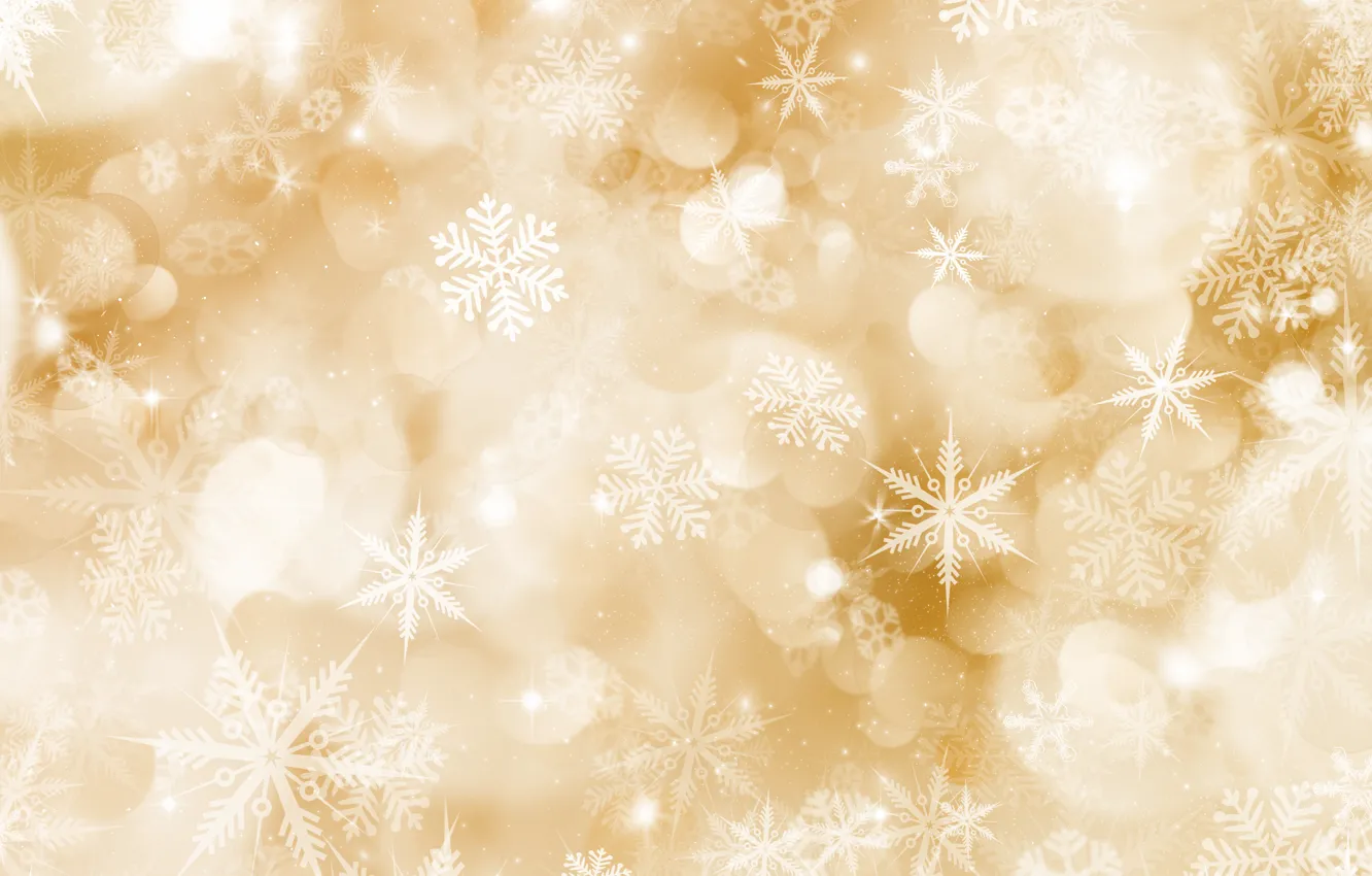 Фото обои зима, снег, снежинки, фон, golden, Christmas, winter, background