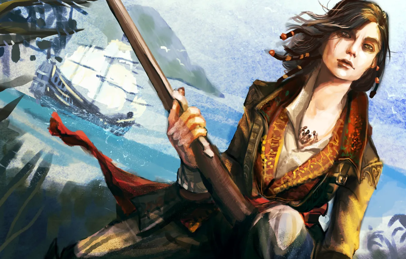 Фото обои девушка, black flag, Мэри Рид, Mary Read, assassins creed 4