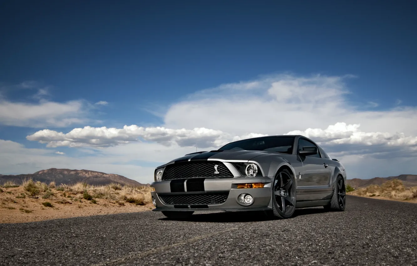Фото обои небо, облака, Mustang, Ford, Shelby, GT500, мустанг, серебристый