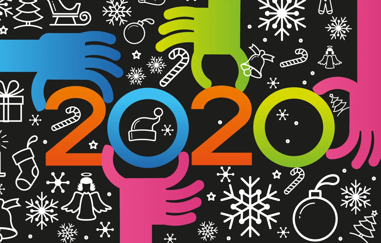 Фото обои снежинки, руки, цифры, Новый год, Christmas, New Year, декор, 2020