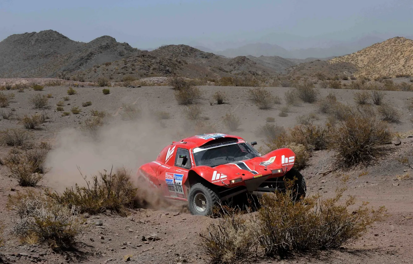 Фото обои красный, движение, пустыня, rally, ралли, кустарник, Buggy, Fast&Speed