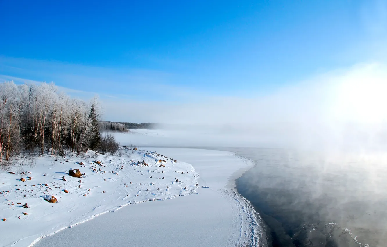 Фото обои снег, озеро, мороз