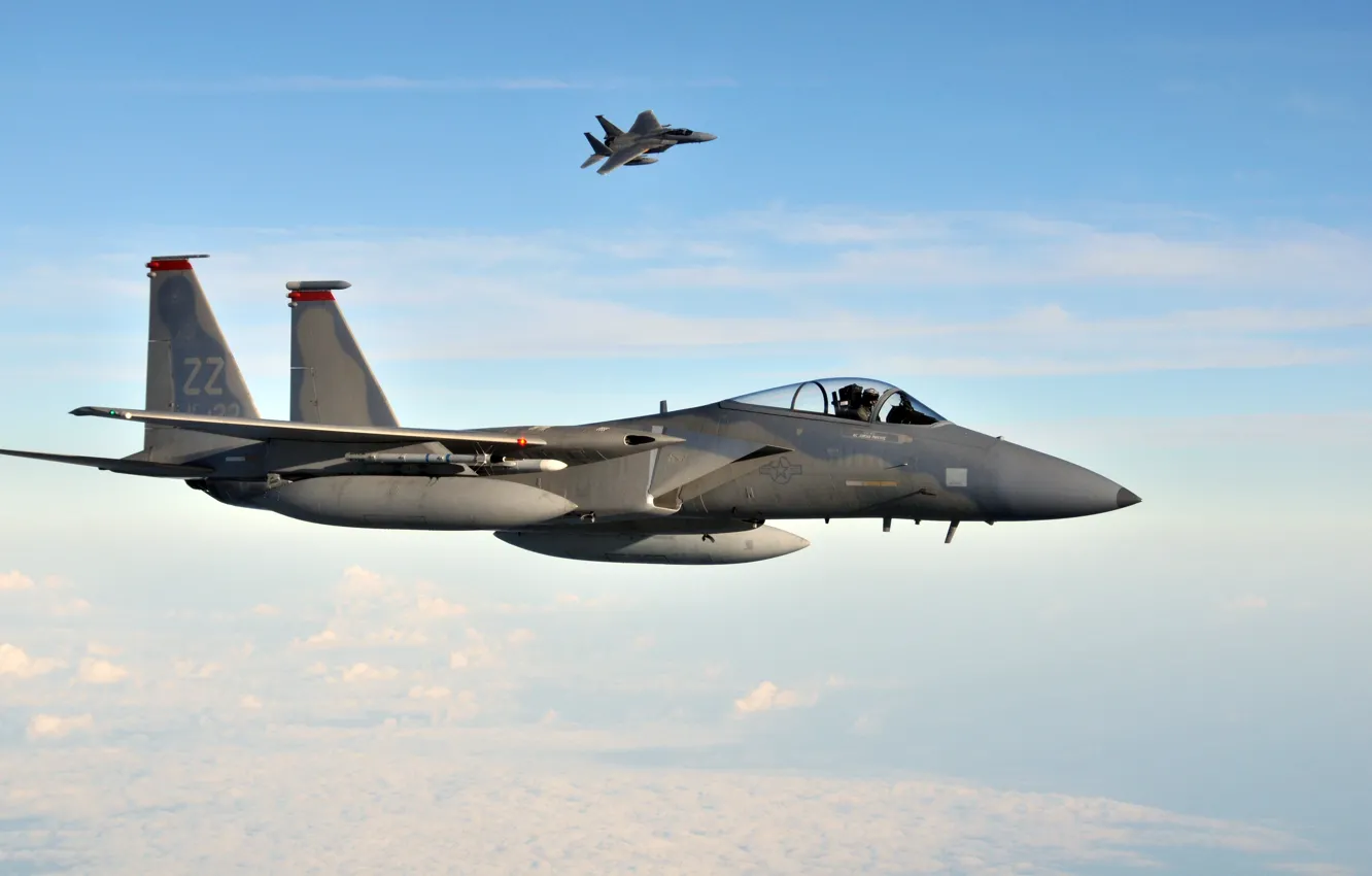 Фото обои небо, облака, полет, Япония, Kadena Air Base, U.S. Air Force, F-15C Eagles