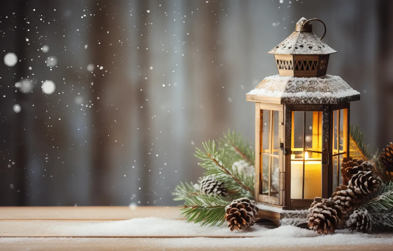 Фото обои зима, снег, ночь, Рождество, фонарь, Новый год, Christmas, night