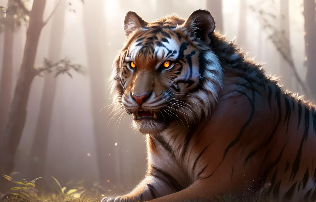 Фото обои forest, tiger, AI art