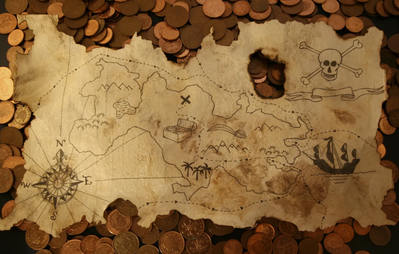 Фото обои карта, деньги, монеты