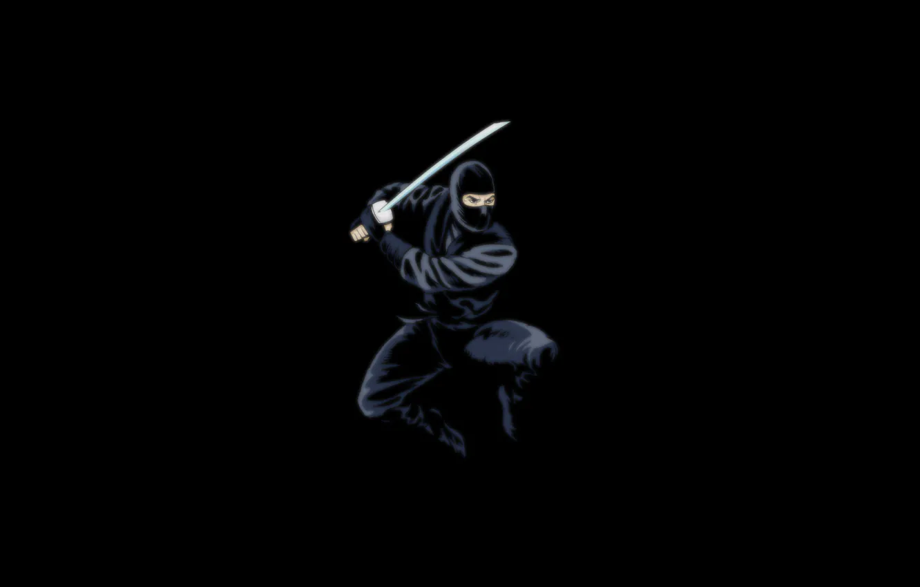 Фото обои темный фон, меч, ниндзя, black, ninja