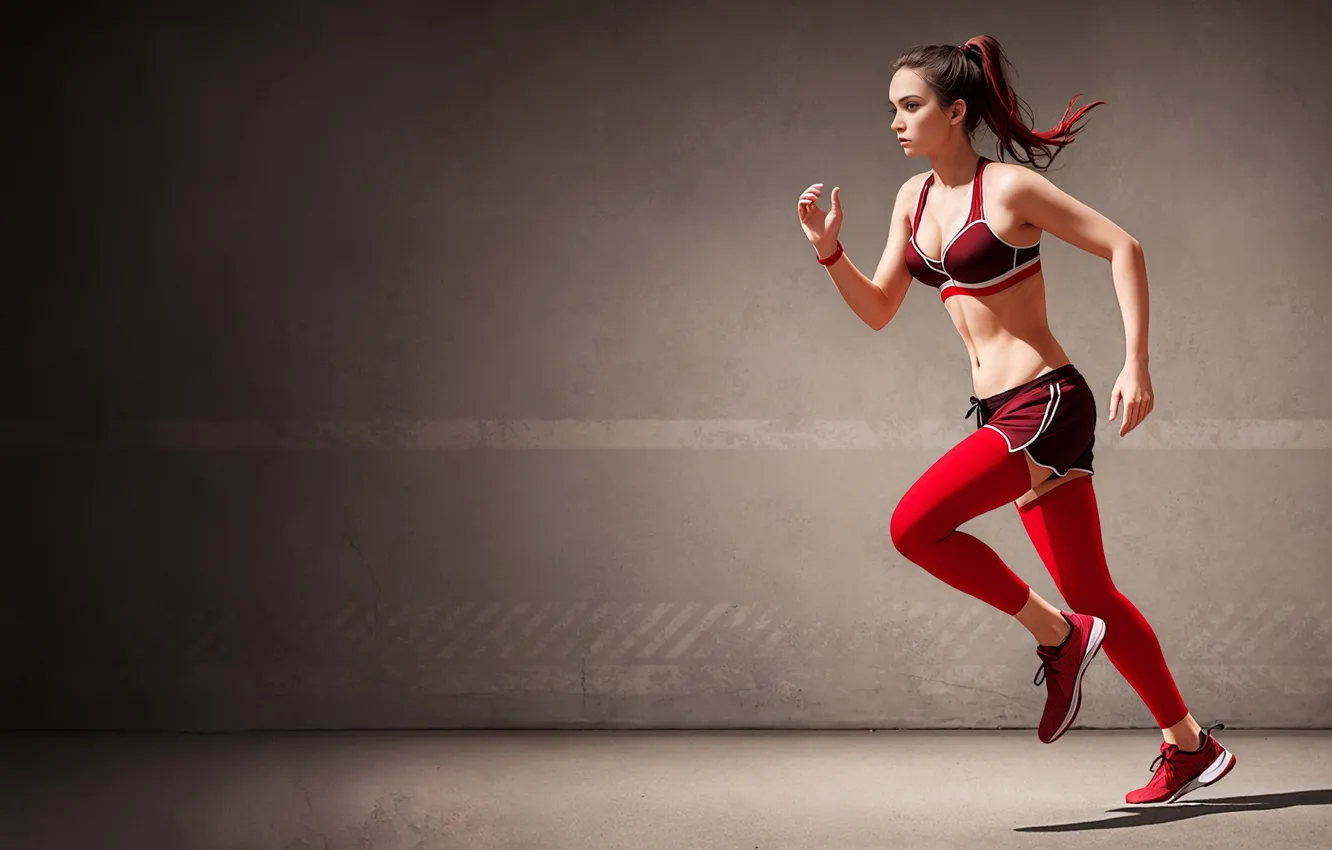 Фото обои stockings, ponytail, women, digital art, belly, belly button, running, short shorts