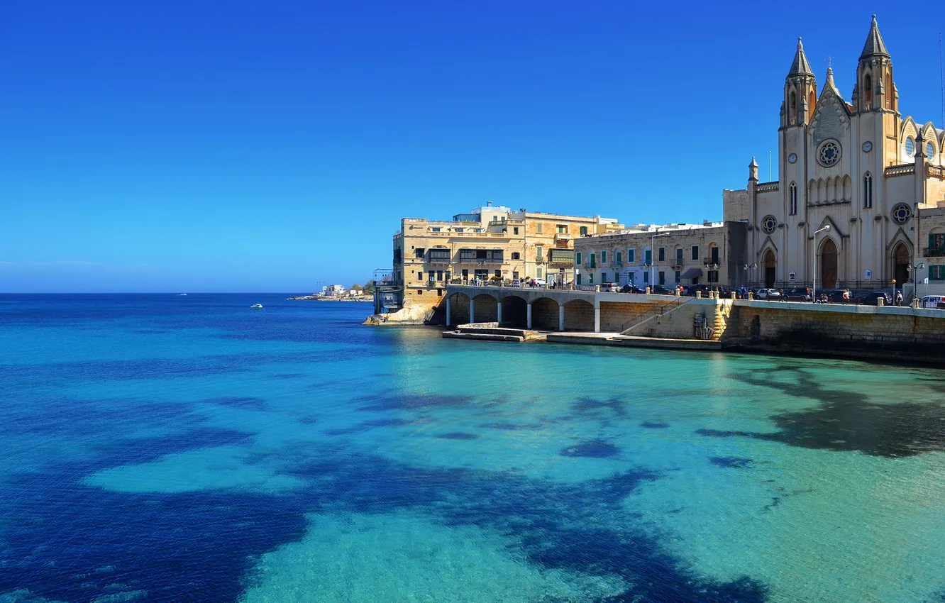 Фото обои море, город, фото, побережье, дома, Мальта, St. Julian s