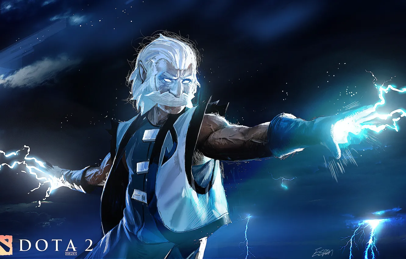 Фото обои молнии, бог, арт, Dota 2, Zeus, Lord of Heaven, Espenartman