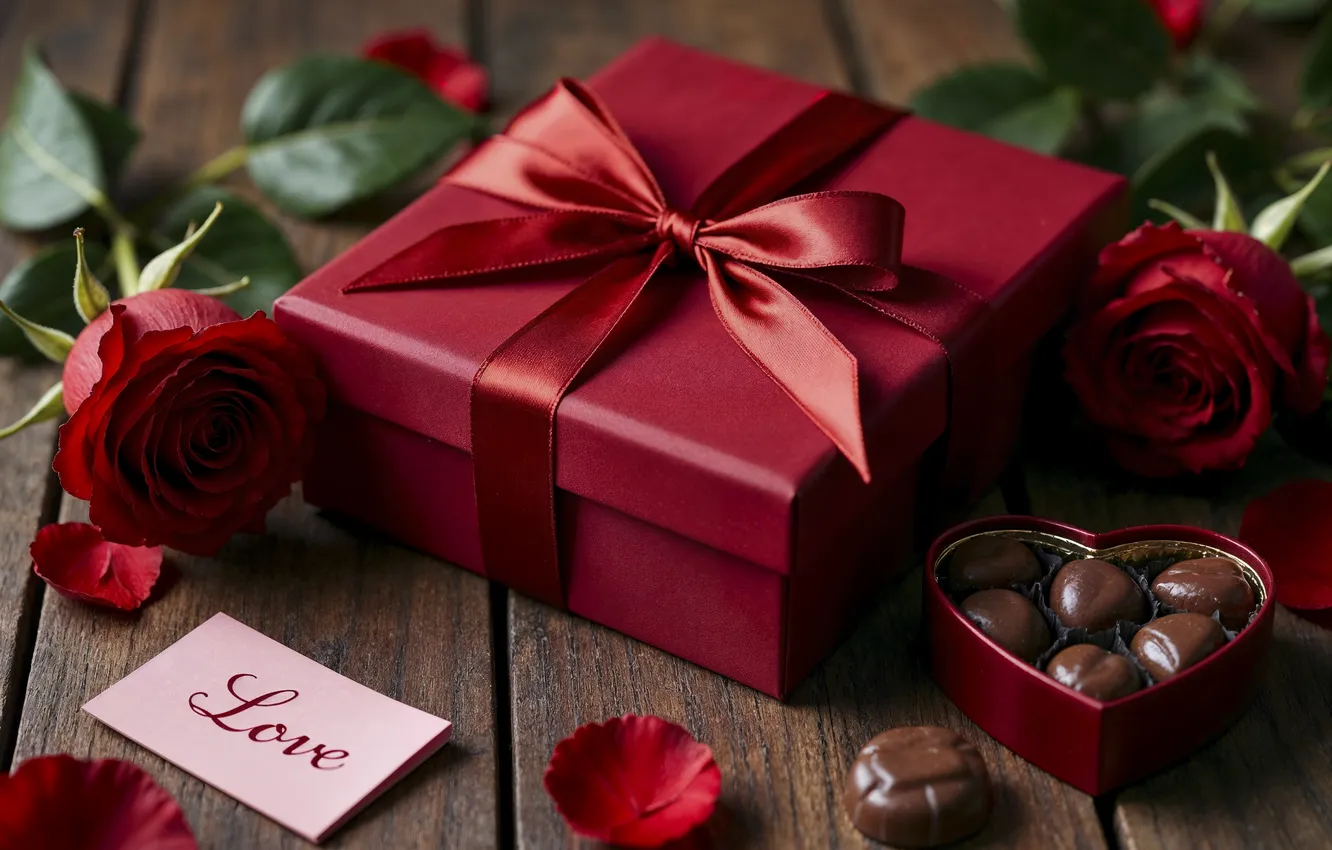 Фото обои любовь, цветы, подарок, романтика, шоколад, розы, love, happy