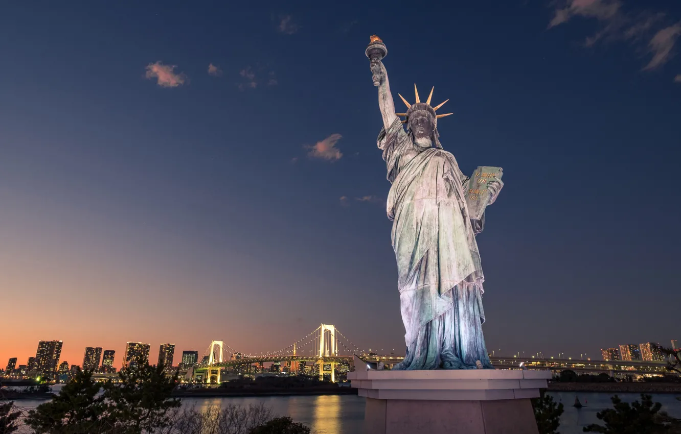 Фото обои мост, Япония, Токио, Статуя Свободы