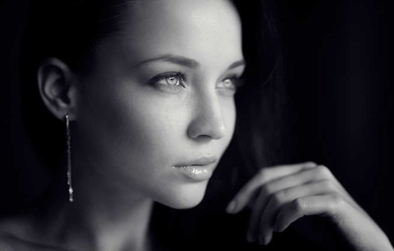 Фото обои глаза, взгляд, девушка, лицо, портрет, чёрно белое фото, Angelina Petrova