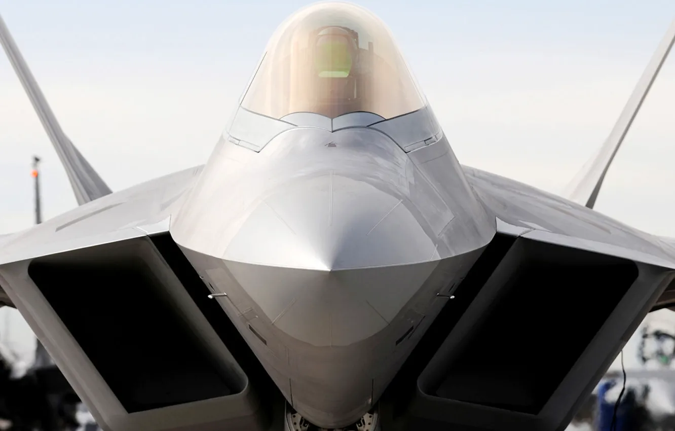 Фото обои фонарь, кабина, вид спереди, F-22, Raptor, Lockheed/Boeing, многоцелевой истребитель, пятого поколения