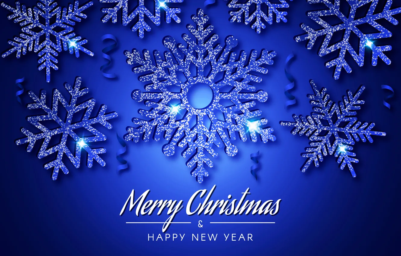 Фото обои снежинки, Рождество, Новый год, синий фон