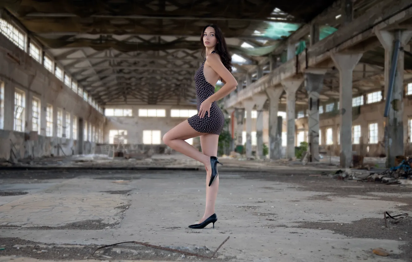 Фото обои long hair, model, brunette, gorgeous, photoshoot, posing, high heels, beautiful face