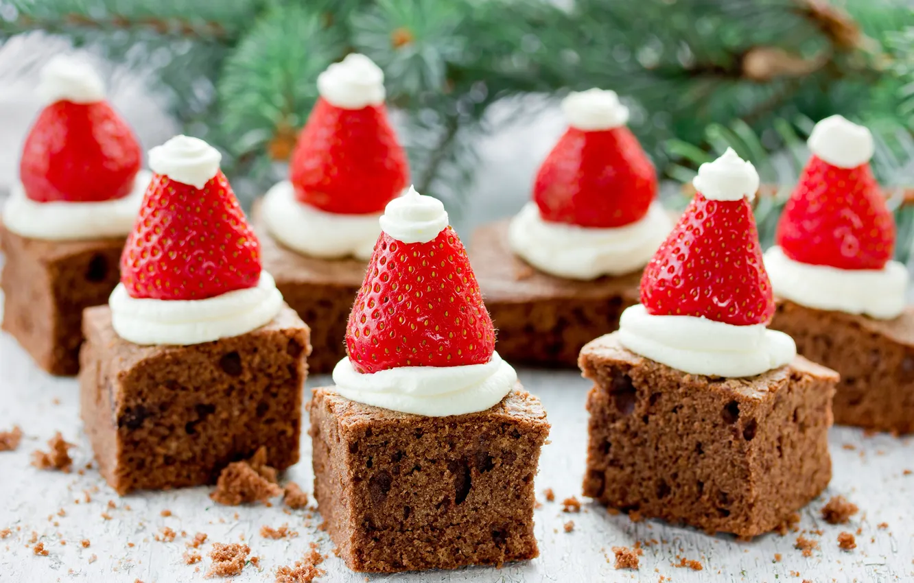 Фото обои клубника, пирожное, Christmas, cake, крем, выпечка, strawberry, sweets