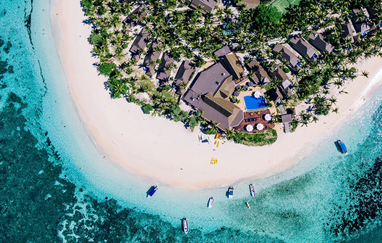 Фото обои summer, beach, sea, ocean, island, hotel, paradise, boats