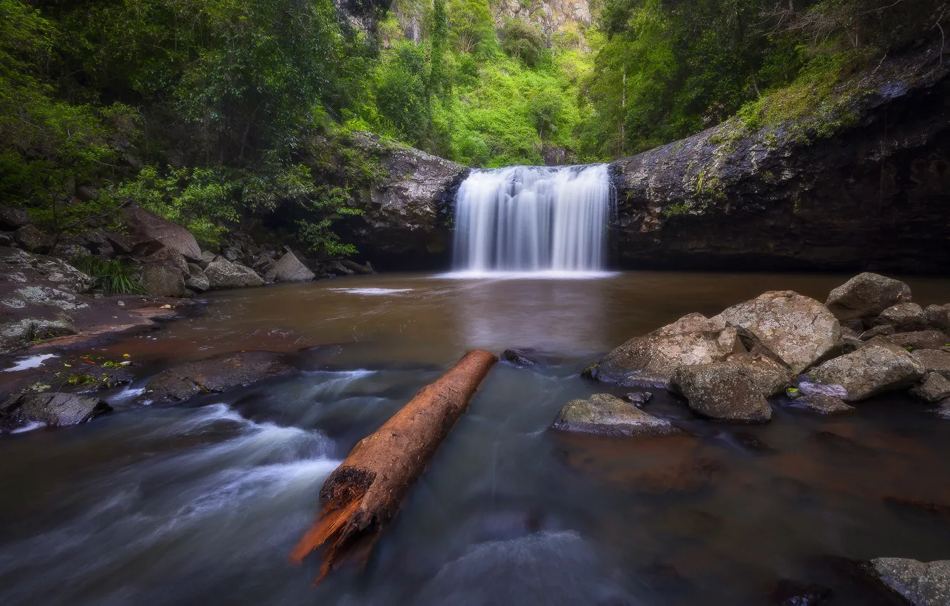 Фото обои лето, река, водопад