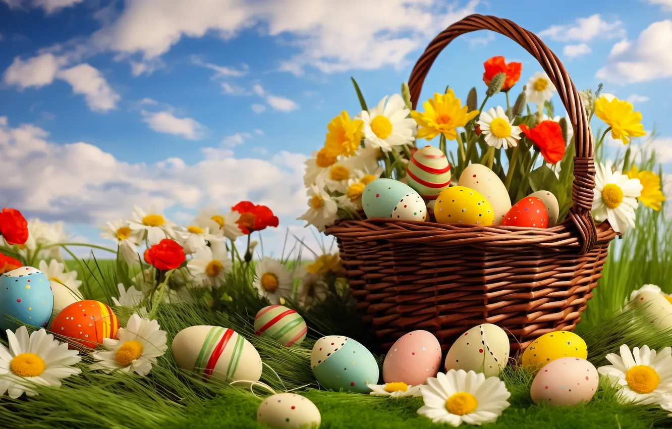 Фото обои цветы, eggs, flowers, spring, happy, Пасха, яйца, Easter