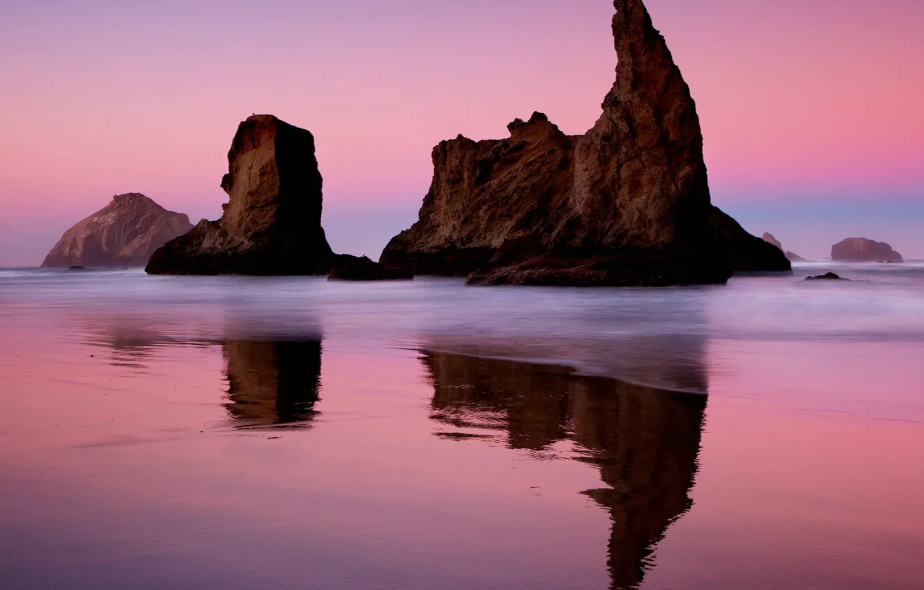 Фото обои отражение, скалы, берег, 155
