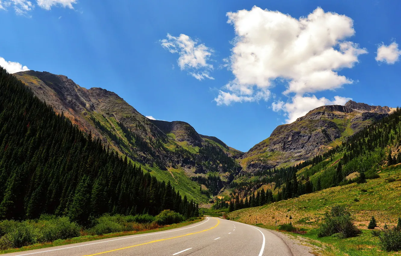 Фото обои дорога, лето, пейзаж, горы