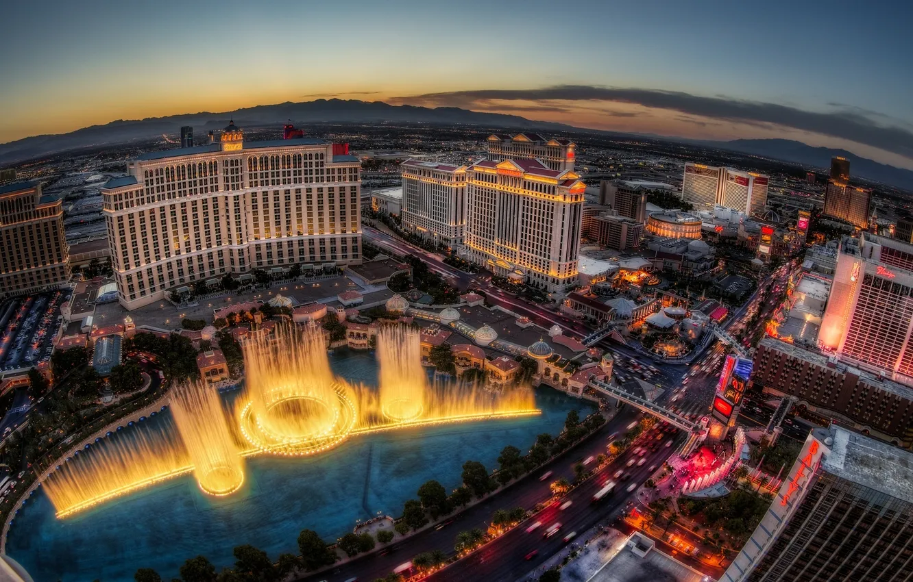 Фото обои Лас-Вегас, панорама, фонтан, отель, Las Vegas, Белладжио, Bellagio