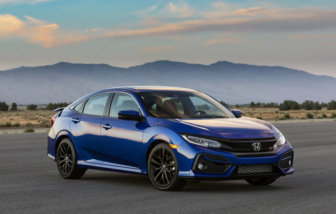 Фото обои горы, синий, Honda, седан, Civic, 2020, 2019, Si Sedan