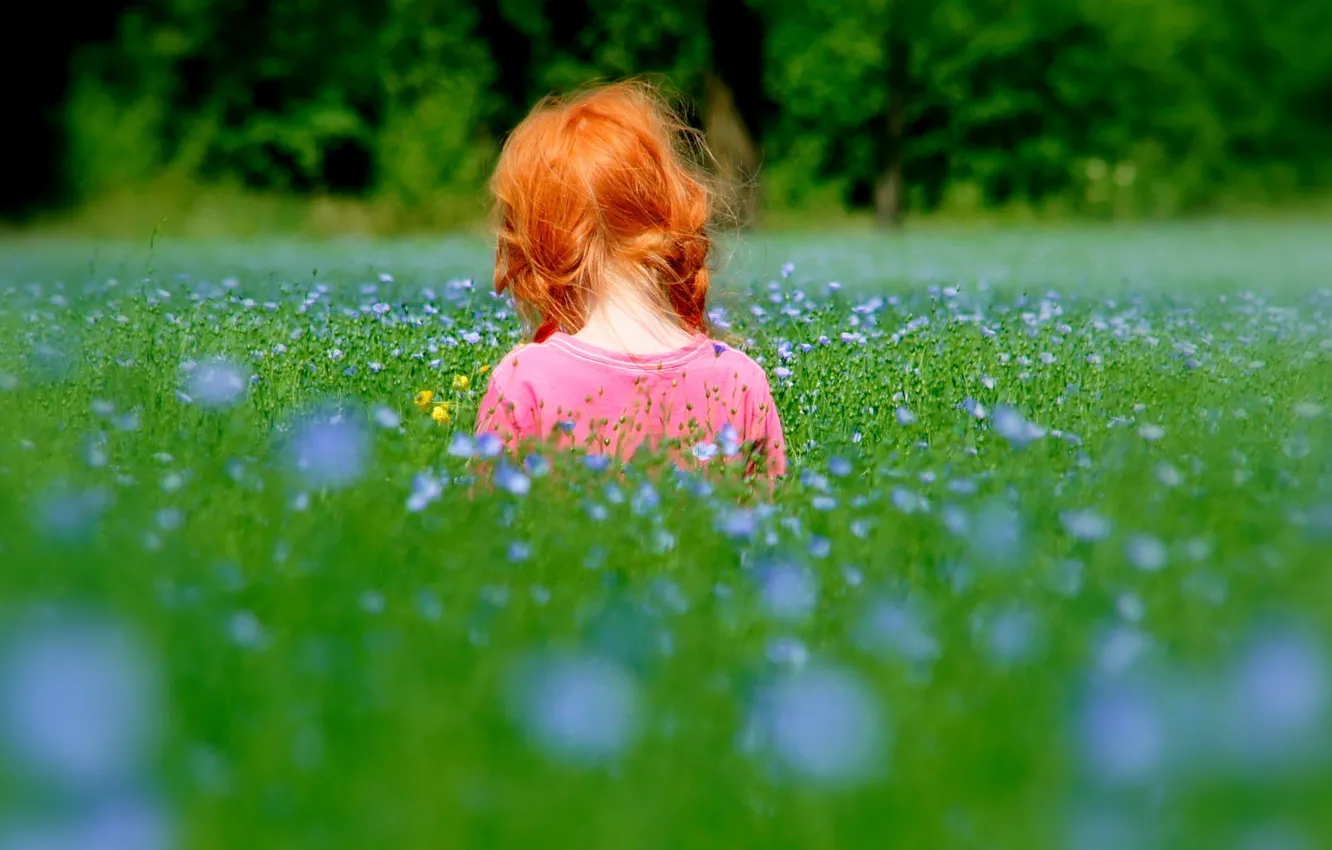 Фото обои трава, природа, дети, настроения, ребенок, девочка, рыжая