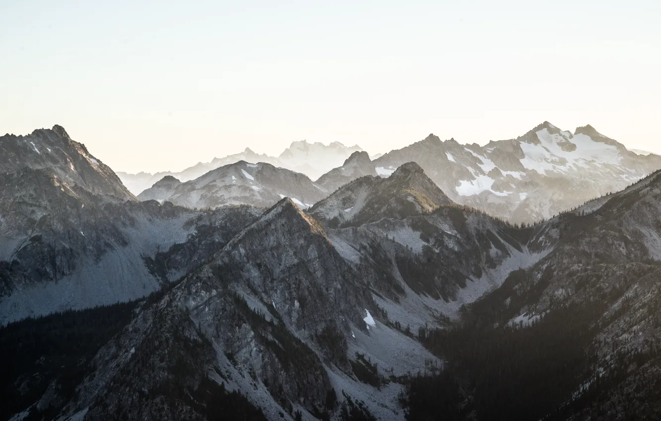 Фото обои USA, United States, nature, mountains, snow, fog, hills, Washington