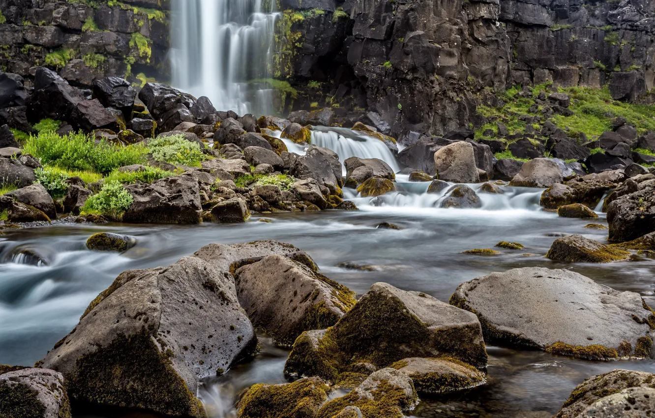 Фото обои камни, водопад, речка
